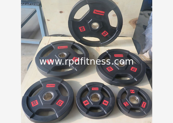 Black PU Rubber Barbell Weight Plates / Weight Lifting Plates 2.5 - 25kgs supplier